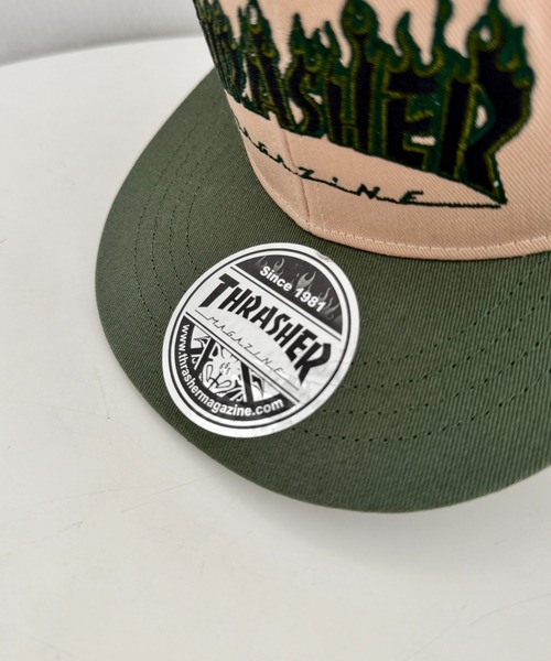 ふう【極美品】　THRASHER フレイムロゴ グリーンキャップ THRASHER（スラッシャー） メッシュキャップ キャップ 帽子 フレイム