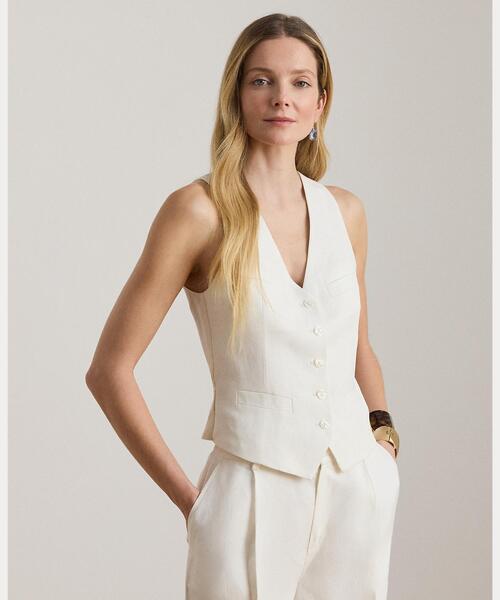 【新品】Ralph Lauren ラルフローレン ベスト ジレ リネン ホワイト LAUREN RALPH LAUREN（ローレン ラルフローレン） ベスト ジレ リネン