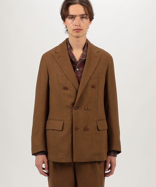 ジャケット テーラードジャケット ウールリネンメッシュシャンブレー ダブルブレステッド6Bジャケット メンズの画像