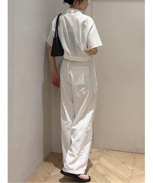 ブラウス シャツ フラワーエンブロイダリージップシャツ レディースの画像