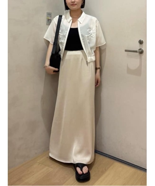 ブラウス シャツ フラワーエンブロイダリージップシャツ レディースの画像