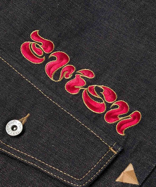 デニムジャケット gジャン HT， LEOPARD EMB. DENIM  JACKET メンズの画像