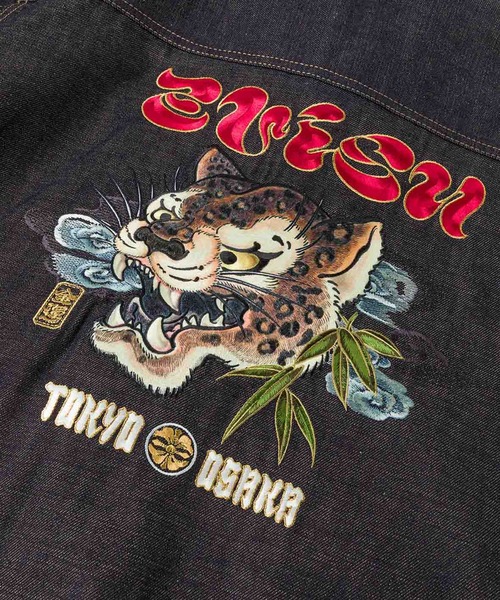 デニムジャケット gジャン HT， LEOPARD EMB. DENIM  JACKET メンズの画像