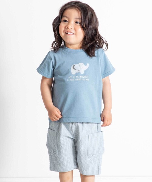 ベビー ゾウプリント天竺半袖Tシャツ+サイドポケットハーフパンツセット(80~90cm)_2