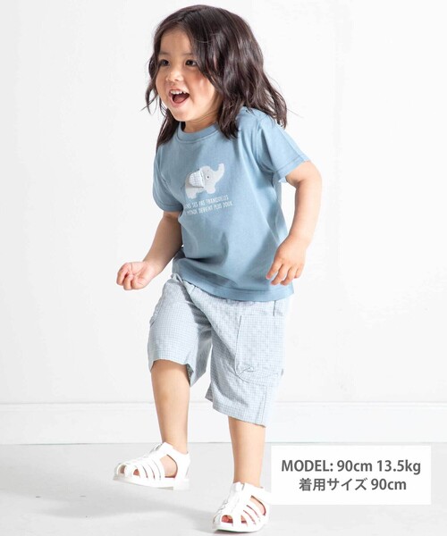 ベビー ゾウプリント天竺半袖Tシャツ+サイドポケットハーフパンツセット(80~90cm)_3