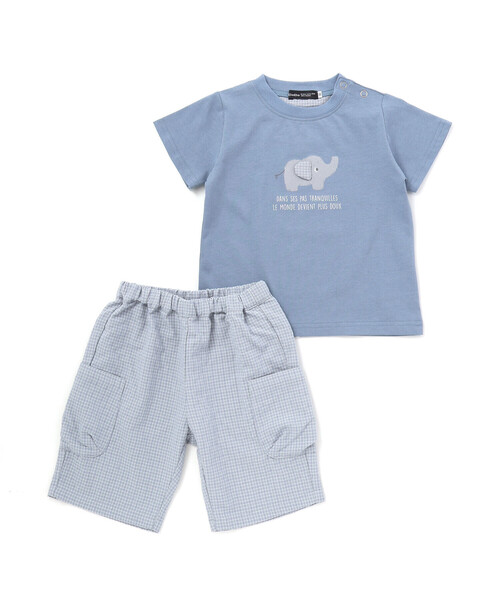 ベビー ゾウプリント天竺半袖Tシャツ+サイドポケットハーフパンツセット(80~90cm)_6