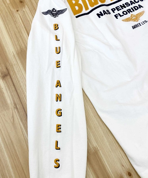 AVIREX tシャツ EMBROIDERED BLUE ANGELS 長袖Tシャツ メンズ