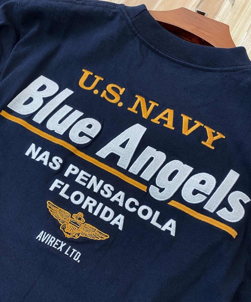 AVIREX tシャツ EMBROIDERED BLUE ANGELS 長袖Tシャツ メンズ