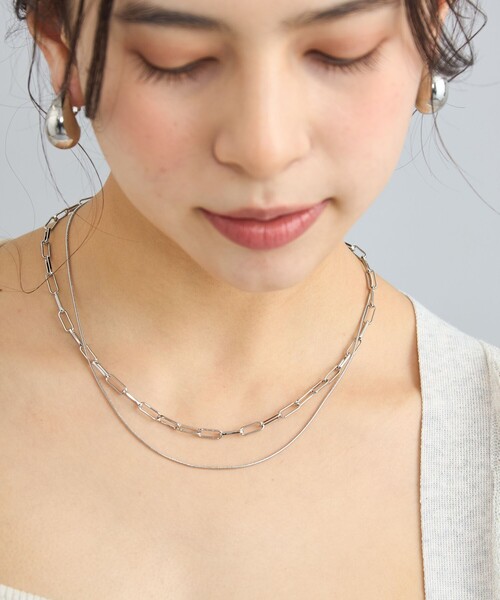 【BIMBA Y LOLA】2連チェーンネックレス BIMBA Y LOLA】チェーン×ガラスパール2連ネックレス (BIMBA Y
