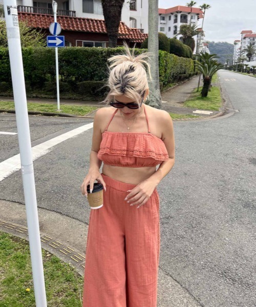 トロピカル ベアトップ ROXY チューブトップ ベアトップ GOLDEN TROPIC SOLID/ロキシー