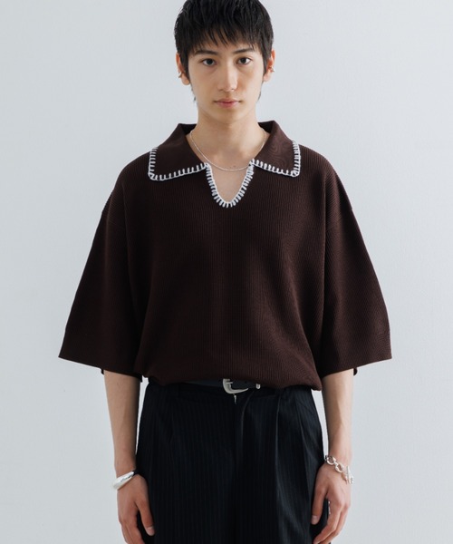 bristil ポロシャツ L SINSS ポロシャツ Stitched knit polo shirt / ステッチニット