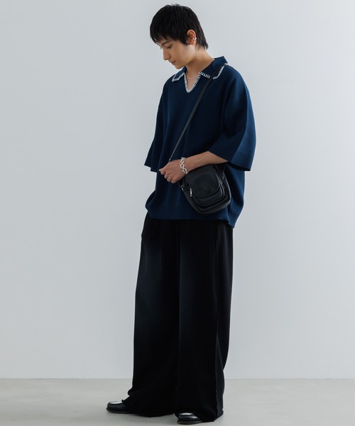 Stitched knit polo shirt / ステッチニットポロシャツ