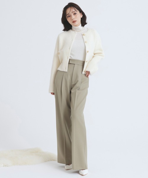 anuans パンツ ウールギャバジンタックストレートパンツ