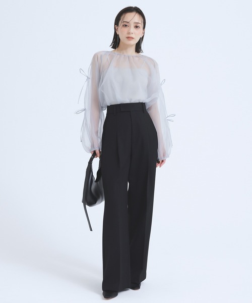anuans パンツ ウールギャバジンタックストレートパンツ