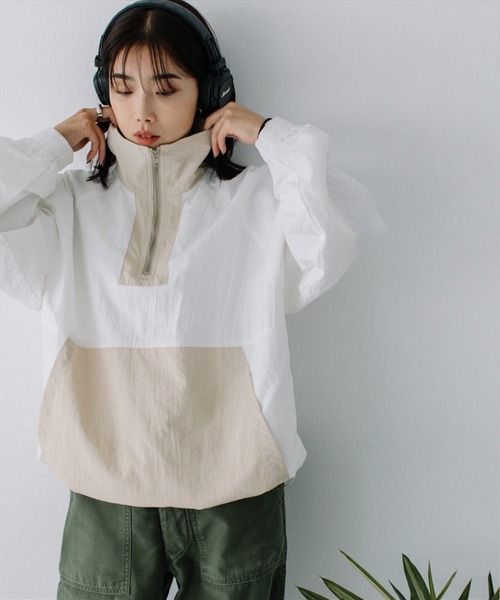 half zip nylon pullover レディース