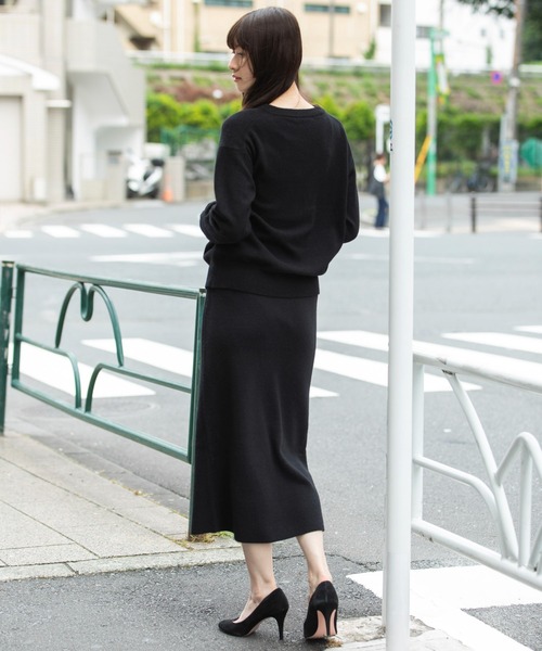 【未使用級】レオナール ミンク衿モヘア混ジャガードニット ブラック Mサイズ クロシェロングスカート/MAJESTIC LEGON(マジェスティックレゴン