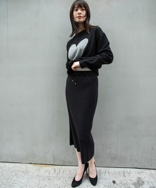 【未使用級】レオナール ミンク衿モヘア混ジャガードニット ブラック Mサイズ NAUTICA（ノーティカ） セーター ニット モヘア混 迷彩ジャカード