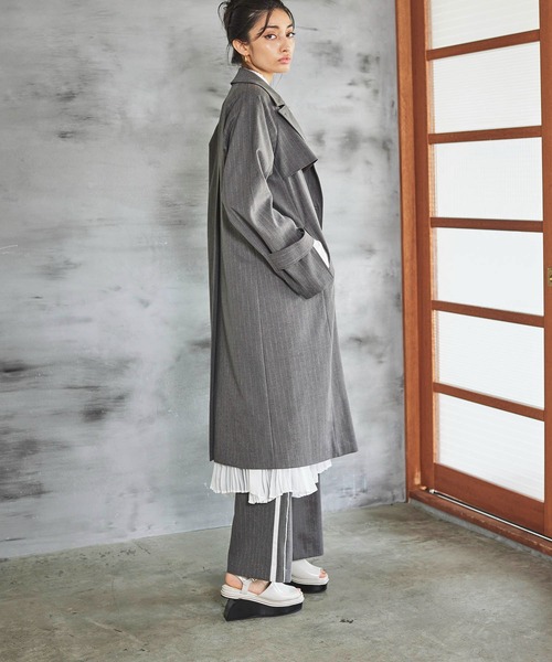MaxMara チェスターコート ロング丈 ストライプ サイズ40 MaxMara チェスターコート ロング丈 ストライプ サイズ40