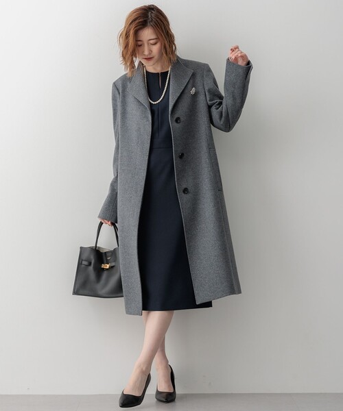 411【極美品】23区 コート ウール混 カシミヤ混 スタンドカラー 黒 38 23区 コート アウター ウールカシミヤビーバー スタンドカラー