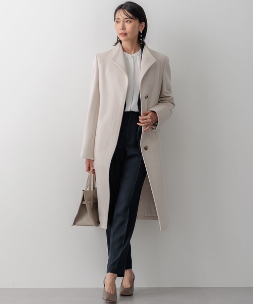 411【極美品】23区 コート ウール混 カシミヤ混 スタンドカラー 黒 38 23区 コート アウター ウールカシミヤビーバー スタンドカラー