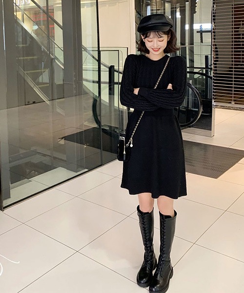 Asterellivi ニット セーター ケーブル ニット ワンピース レディース