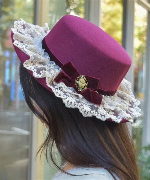axes femme 帽子 ハット カメオリボン付きカンカン帽 レディース