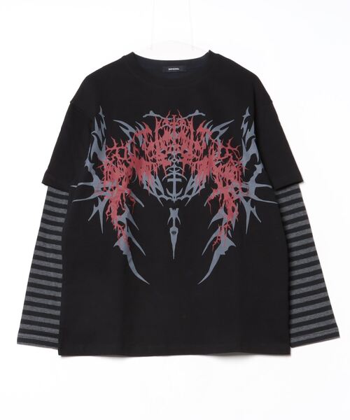 tシャツ A'GEM/9 × .kom「NOVESSEL/ノベセル」レイヤードボーダーロングスリーブカットソー レディース メンズ