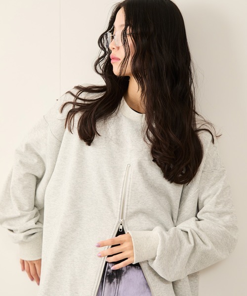 JUNRED tシャツ フロントジップスウェットクルー メンズ