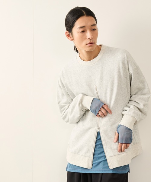 JUNRED tシャツ フロントジップスウェットクルー メンズ