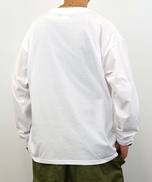 長袖 Tシャツ ロンT メンズ カットソー 刺繍 ホワイト BURNER tシャツ 「GROOVY STORE」ワイドシルエット ワンポイント