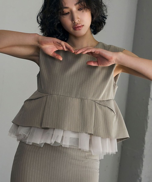 GIRL DRESS FOR NOW ドレス チュールドッキングペプラムトップス