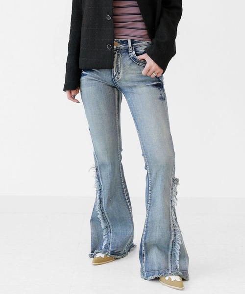 ブーツカット minsobi（ミンソビ） ジーンズ デニム デニムパンツ カットオフスリム