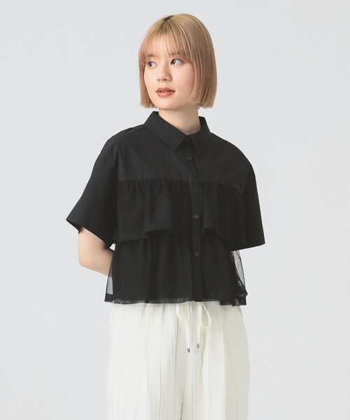 Ray BEAMS ブラウス シャツ シアー ティアード クロップド