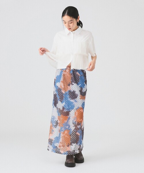 Ray BEAMS シアー ティアード クロップド シャツ 美品 Ray BEAMS ブラウス シャツ シアー ティアード クロップド