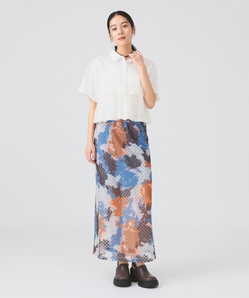 ブラウス シャツ シアー ティアード クロップド シャツ レディース Ray BEAMS ブラウス シャツ シアー ティアード クロップド