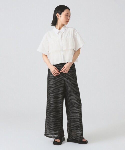 ブラウス シャツ シアー ティアード クロップド シャツ レディース Ray BEAMS ブラウス シャツ シアー ティアード クロップド
