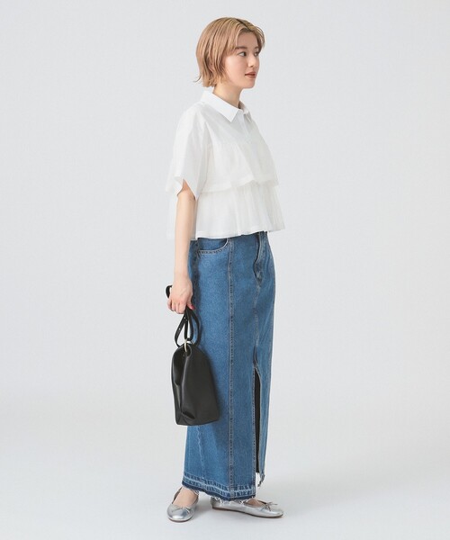 Ray BEAMS ブラウス シャツ シアー ティアード クロップド