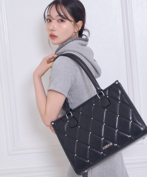 ANDGEEBEE トートバッグ ビジューキルティングトートバッグ