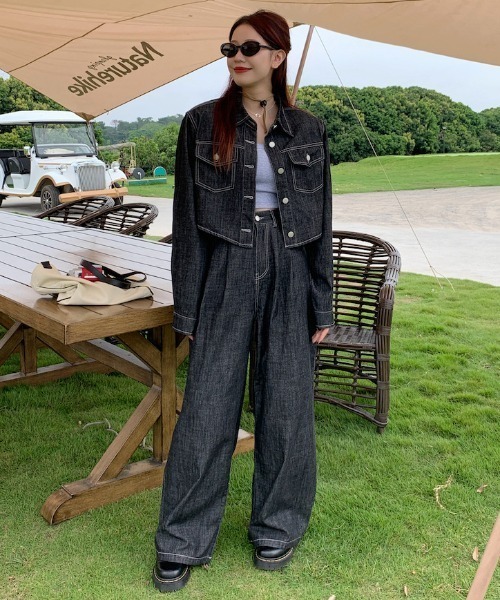 デニム セットアップ シャツ ワイドパンツ カジュアル デニム セットアップ シャツ ワイドパンツ カジュアル