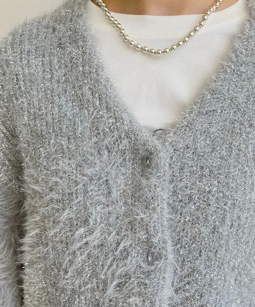 「LHELBIE」 ニットカーディガン M ゴールド レディース_画像7