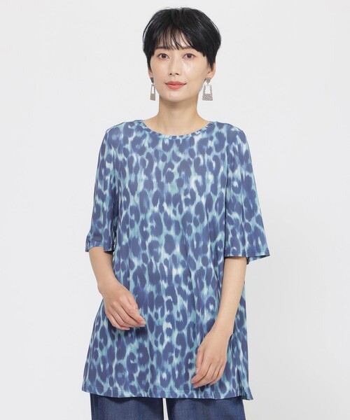 tシャツ 「接触冷感」「ウォシャブル」クールレオパードチュニックカットソー レディース