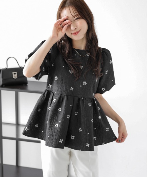 Eaphi フラワージャガードペプラム SUGAR BISKET tシャツ フラワージャガードペプラムトップス