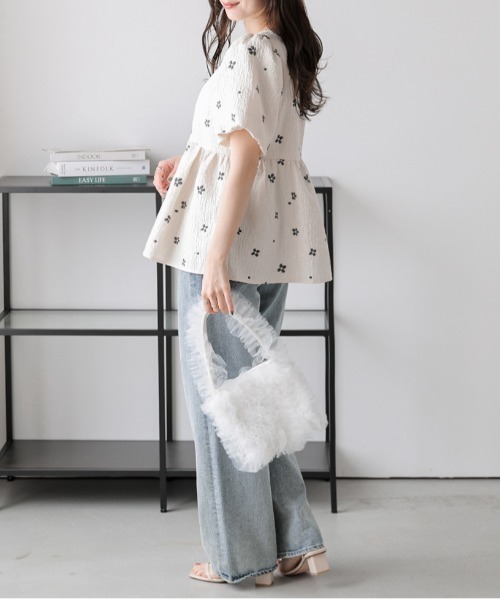 fraise フラワージャガードペプラムトップス 授乳服 授乳対応 fraise フラワージャガードペプラムトップス 授乳服 授乳対応 和