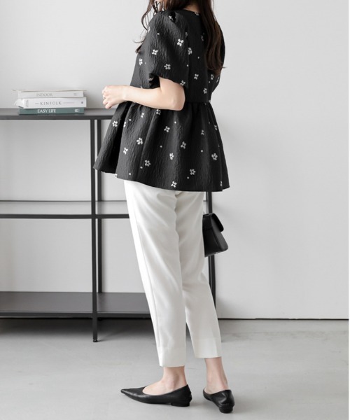 SUGAR BISKET tシャツ フラワージャガードペプラムトップス