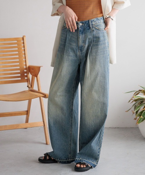 「LOWRYS FARM」 加工デニムパンツ MEDIUM ライトブルー レディース