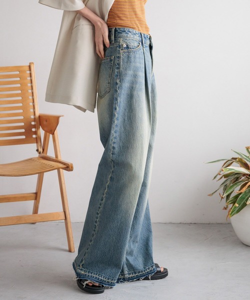 「LOWRYS FARM」 加工デニムパンツ MEDIUM ライトブルー レディース