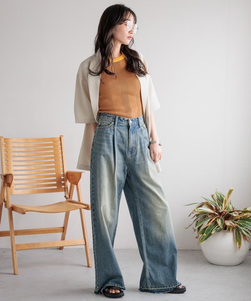 「LOWRYS FARM」 加工デニムパンツ MEDIUM ライトブルー レディース