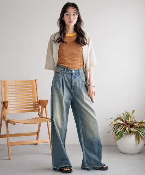 「LOWRYS FARM」 加工デニムパンツ MEDIUM ライトブルー レディース