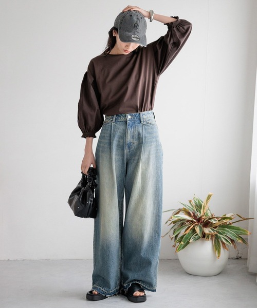 「LOWRYS FARM」 加工デニムパンツ MEDIUM ライトブルー レディース