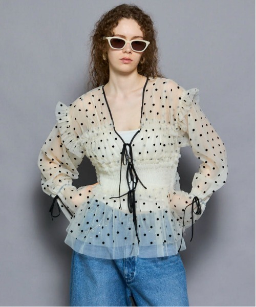 ブラウス シャツ 「25AW PRE-ORDER」2way Ruffle Gathers Tulle Tops/2WAYフリルギャザーチュールトップス